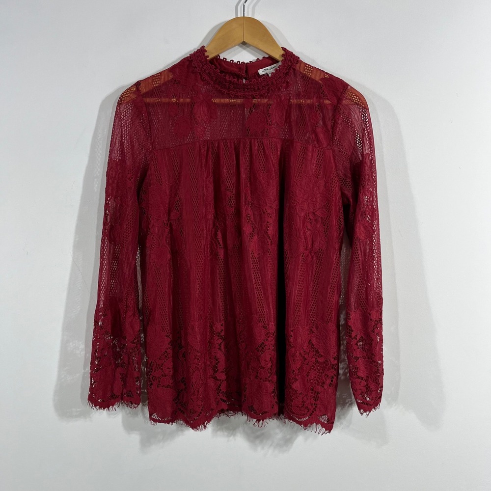 Ultra Pink Victorian Boho Burgundy Lace Floral Top Womens Large Fairy Grunge